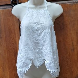 RIPCURL white embroidered lace halter top